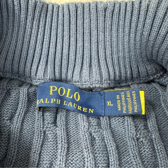 Polo Ralph Lauren Men's Size XL Chunky Cable Knit 1/4 Zip Jacket Color Blue - Picture 2 of 11
